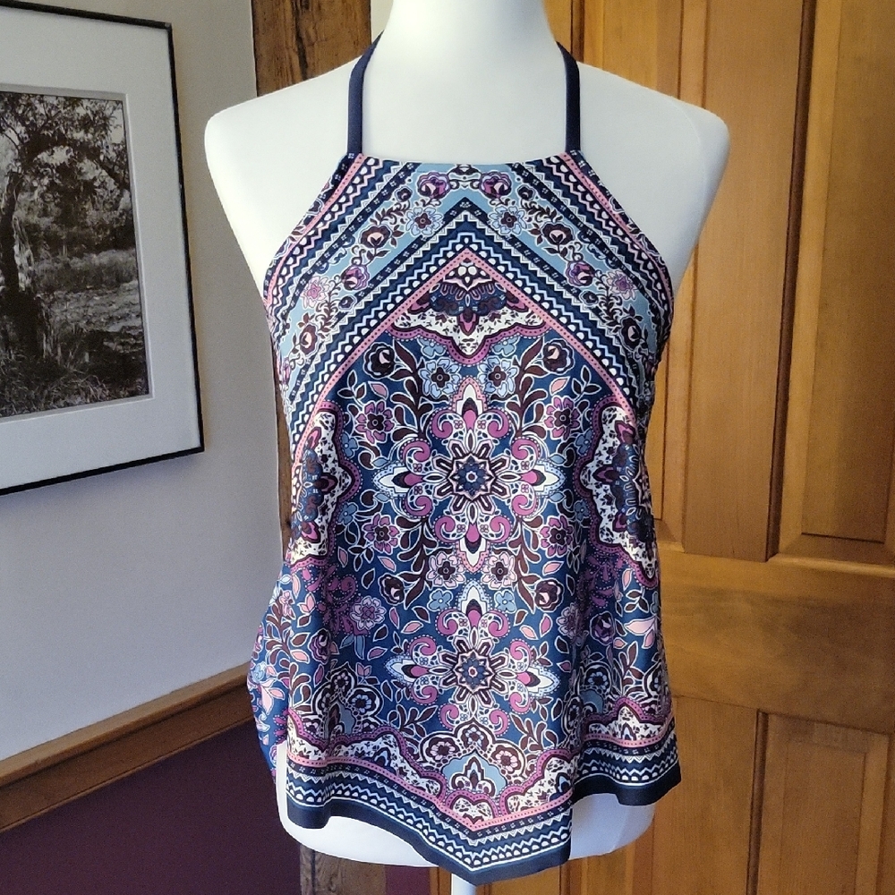 Colorful Kaleidoscope Mandala Backless Halter Swim Top